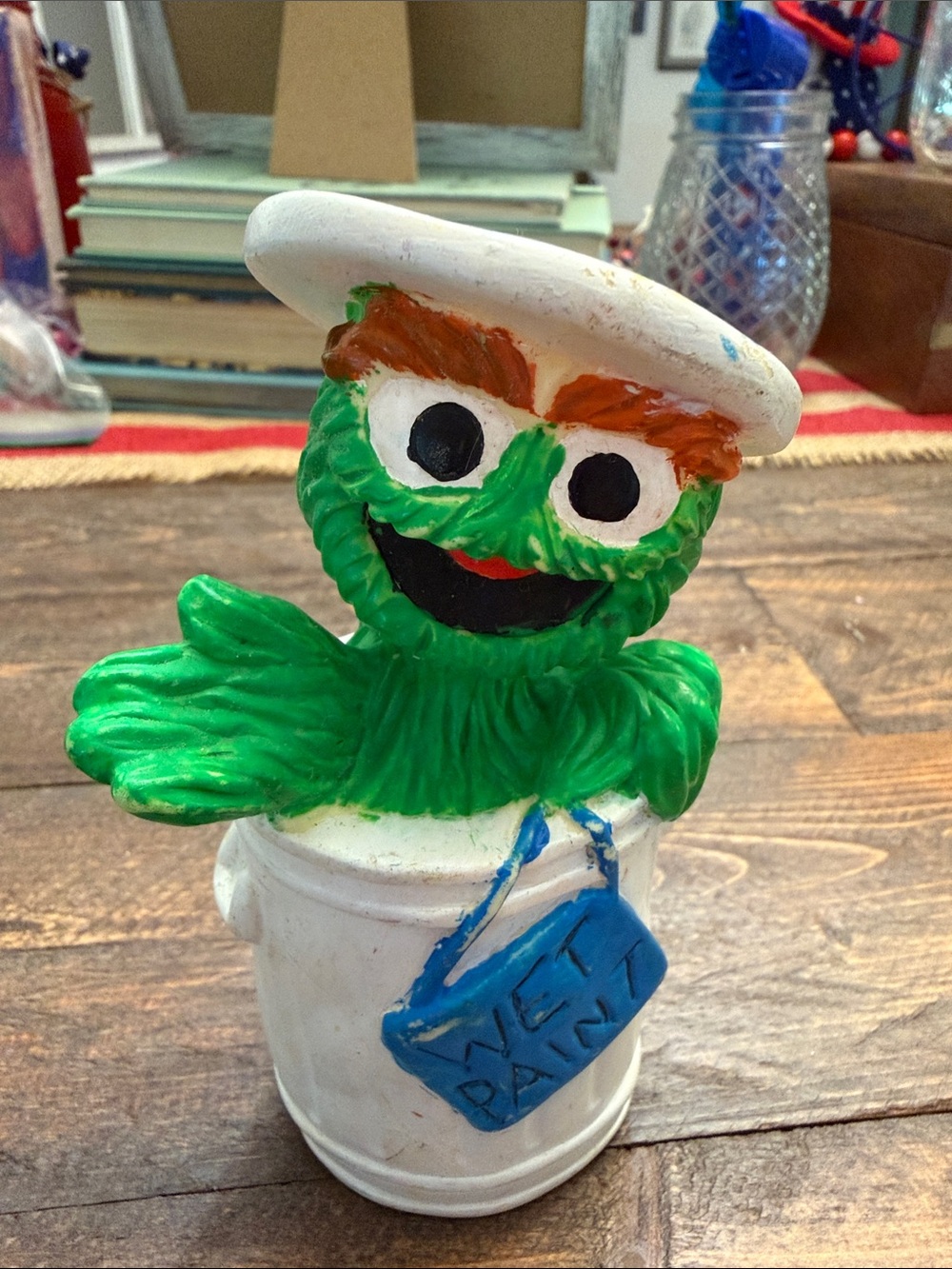 Oscar the Grouch Y2K, wet paint, cake topper plastic collectible toy GUC RARE
